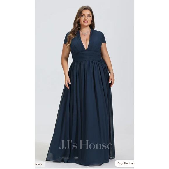 NWT!  JJ’s House #126289 Navy V-Neck Maxi Chiffon Evening Dress  -Size 18W - Picture 16 of 16
